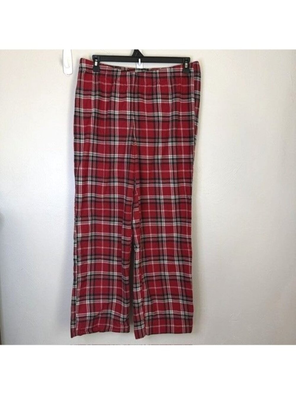 H & M Flannel Red Tartan Plain Sleep Pants Lounge Wear L Holiday Christmas Cotto